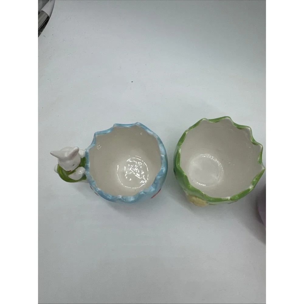 Set of 4 Ceramic Easter Bunny Cracked Egg Bowls Candy Dishes